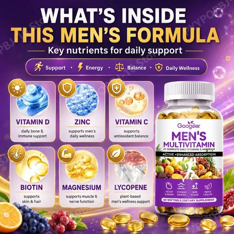 Googeer Men's Multivitamin Softgels 60 CT | Zinc, Vitamin D & C