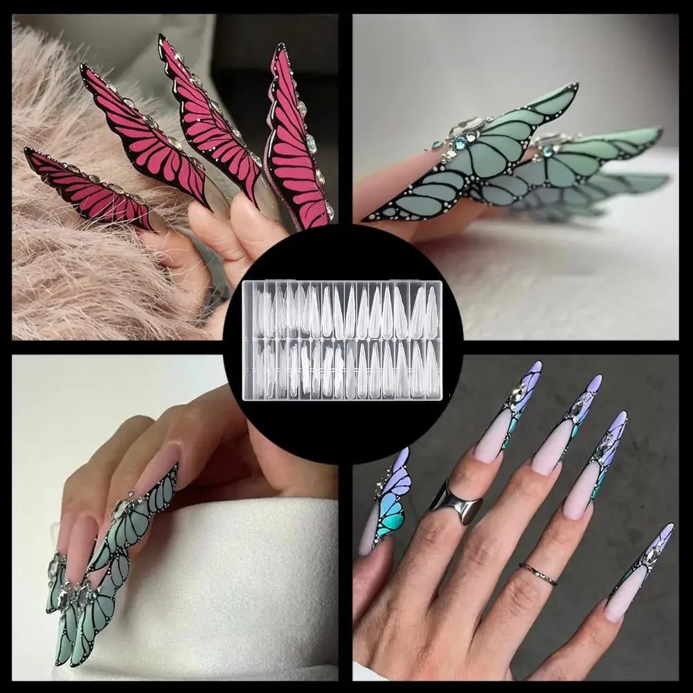 Extra Long Butterfly Nail Dual Forms 150pcs Extended Length Reusable Gel Extension Molds Guildelines Polygel Tips For Nail Art Peaceful Pleasures Health and Wellness