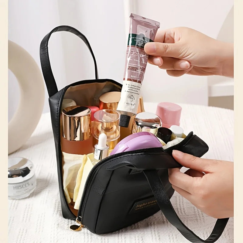 Large PU Leather Travel Makeup Bag – Wide-Open Cosmetic Organizer