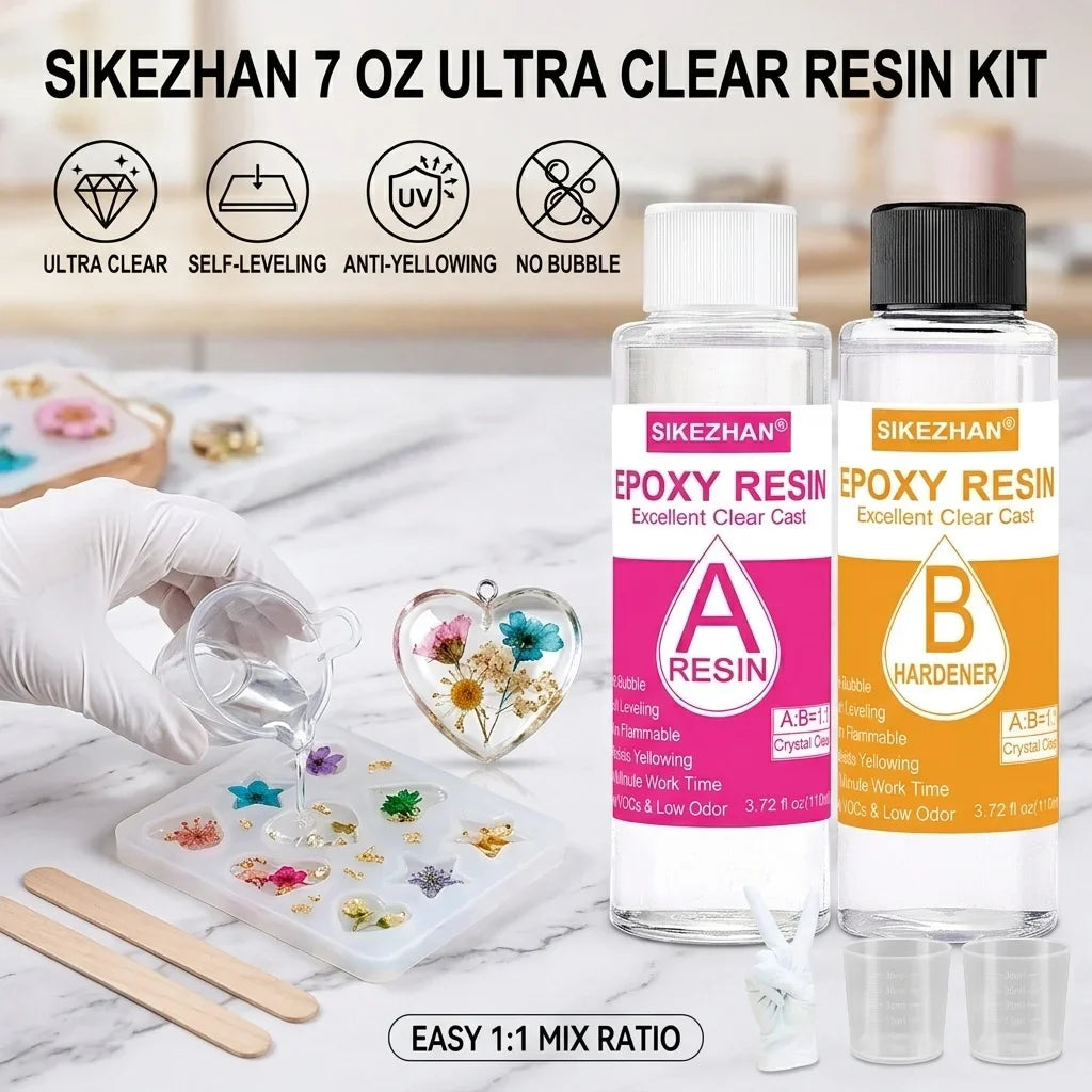 Crystal Clear Epoxy Resin Kit 1:1 Mix – Non-Yellowing 32oz