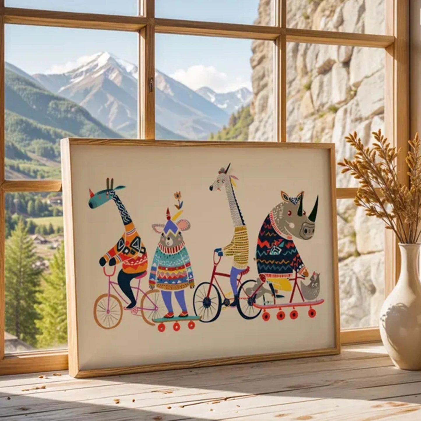 Funny Animal Bicycle Canvas Wall Art Print | Home Decor