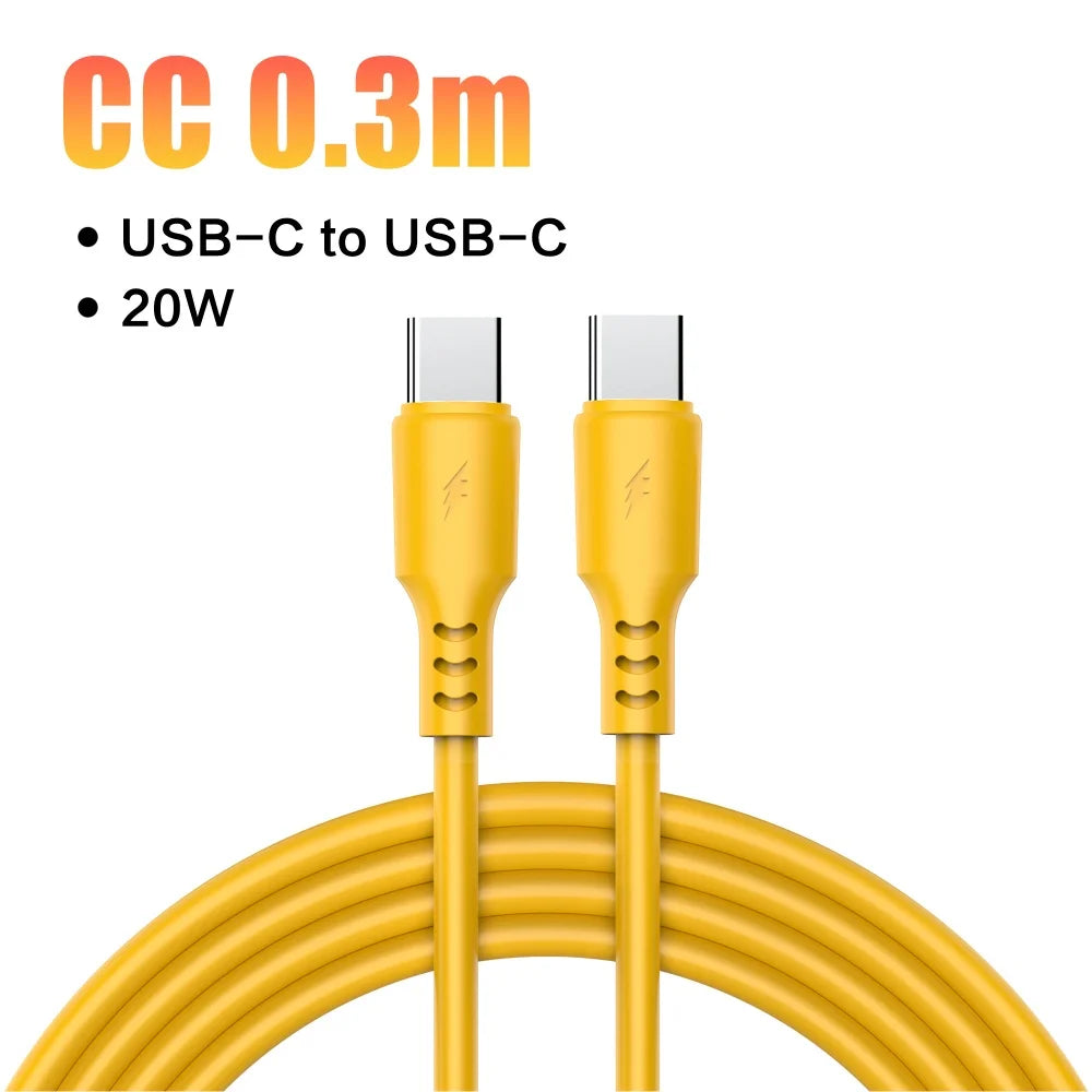 20W USB-C to USB-C Fast Charging Cable | 0.3m & 1.5m Yellow