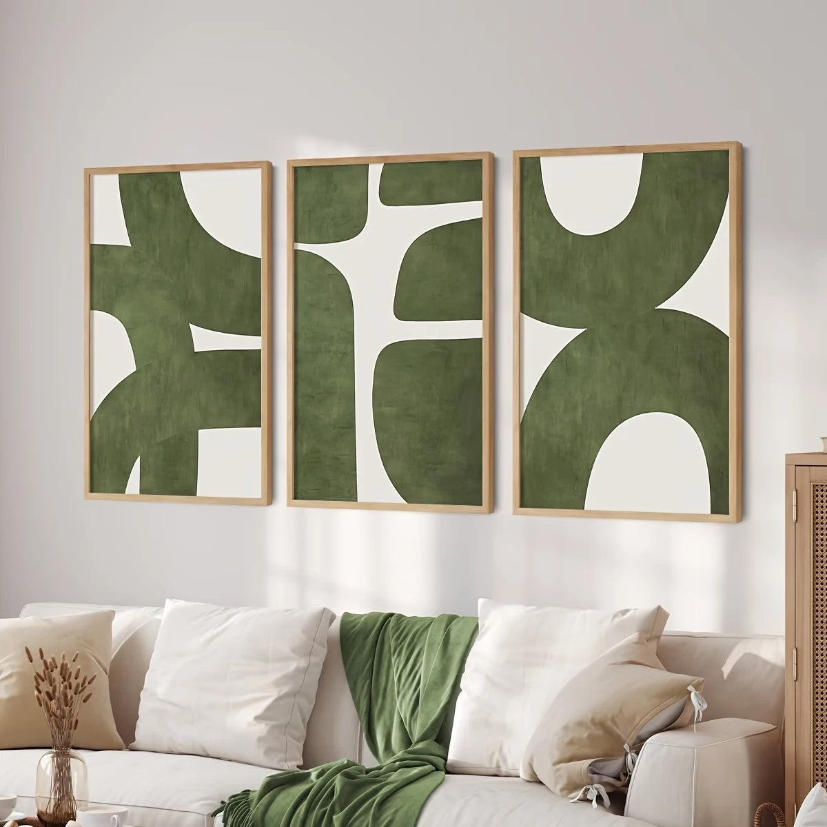 3-Piece Minimalist Green Abstract Canvas Wall Art Gallery Set