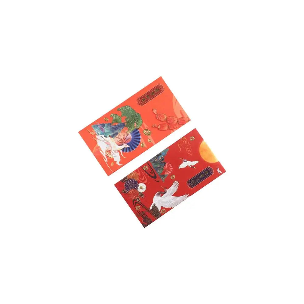 Classic Tradition Spring Festival Decoration Hot-Stamping Blessing Crane Red Pocket Chinese New Year Red Envelope Bless Pocket Peaceful Pleasures Health and Wellness