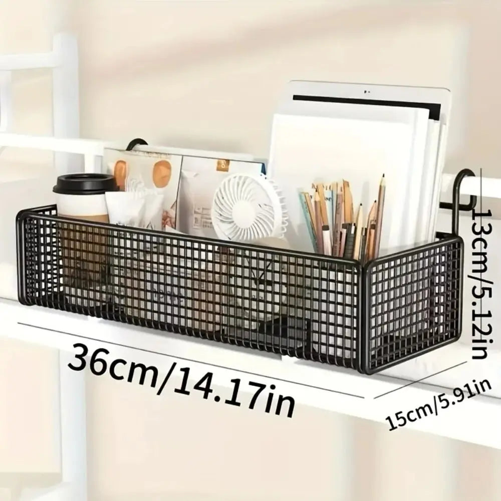 Iron Hanging Bedside Basket – No-Drill Wire Storage Shelf