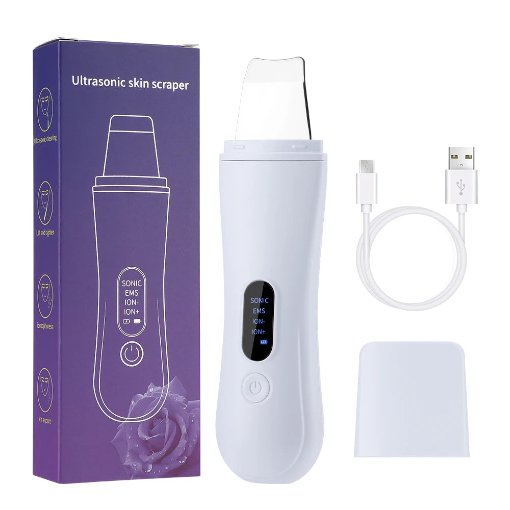 Ultrasonic Skin Scrubber Skin Spatula Ion Deep Face Cleaning 4 Modes Facial Lifting Ultrasonic Cleaner Peeling Skin Care Device Peaceful Pleasures Health and Wellness WHITE