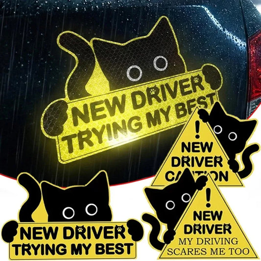3-Pack Cute Cat New Driver Reflective Safety Car Stickers Car Bumper Sticker Peaceful Pleasures Health and Wellness