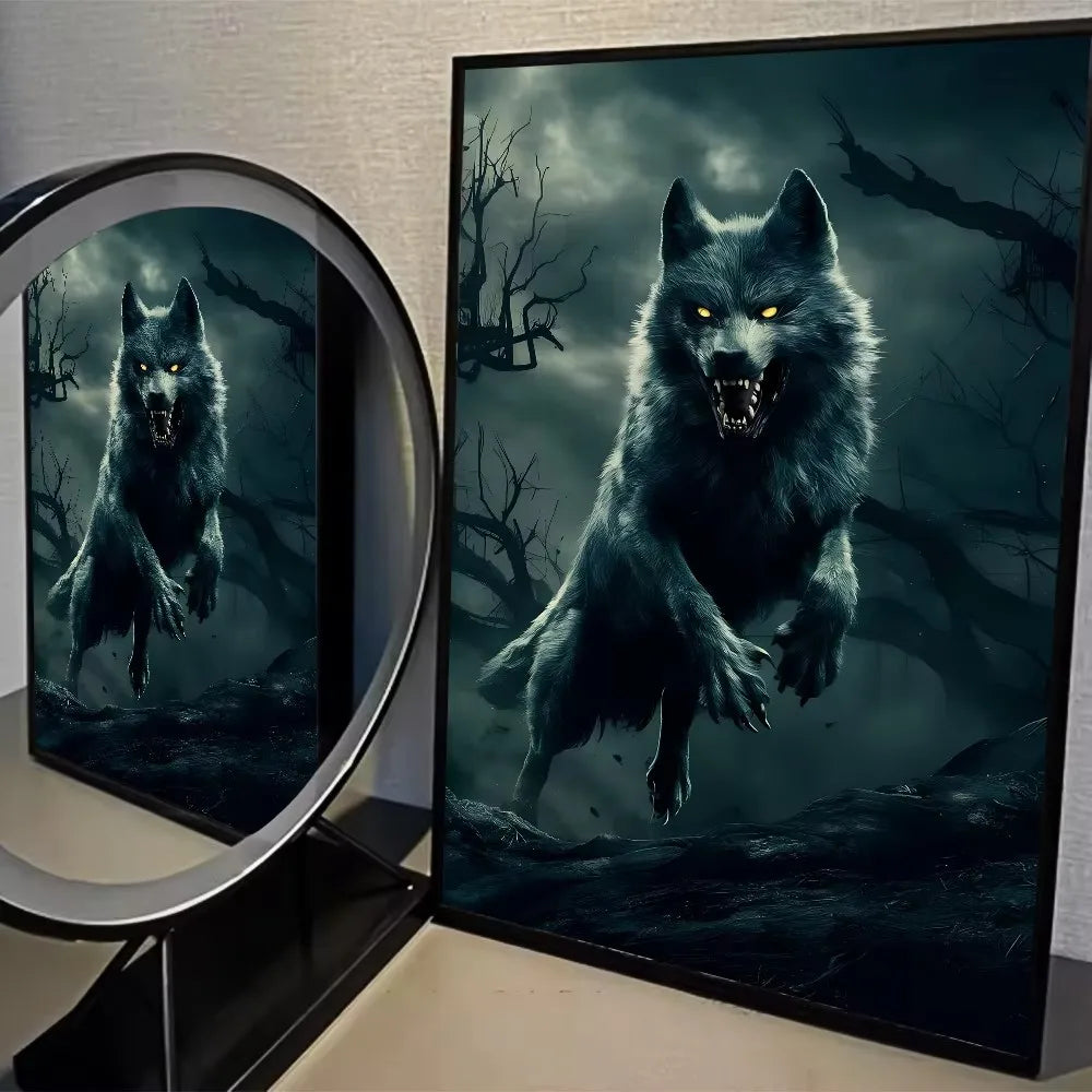 Fantasy Wolf & Crow Canvas Wall Art Poster | Halloween Décor Canvas Wall Art Peaceful Pleasures Health and Wellness ZLH5269 90x130cm No Frame