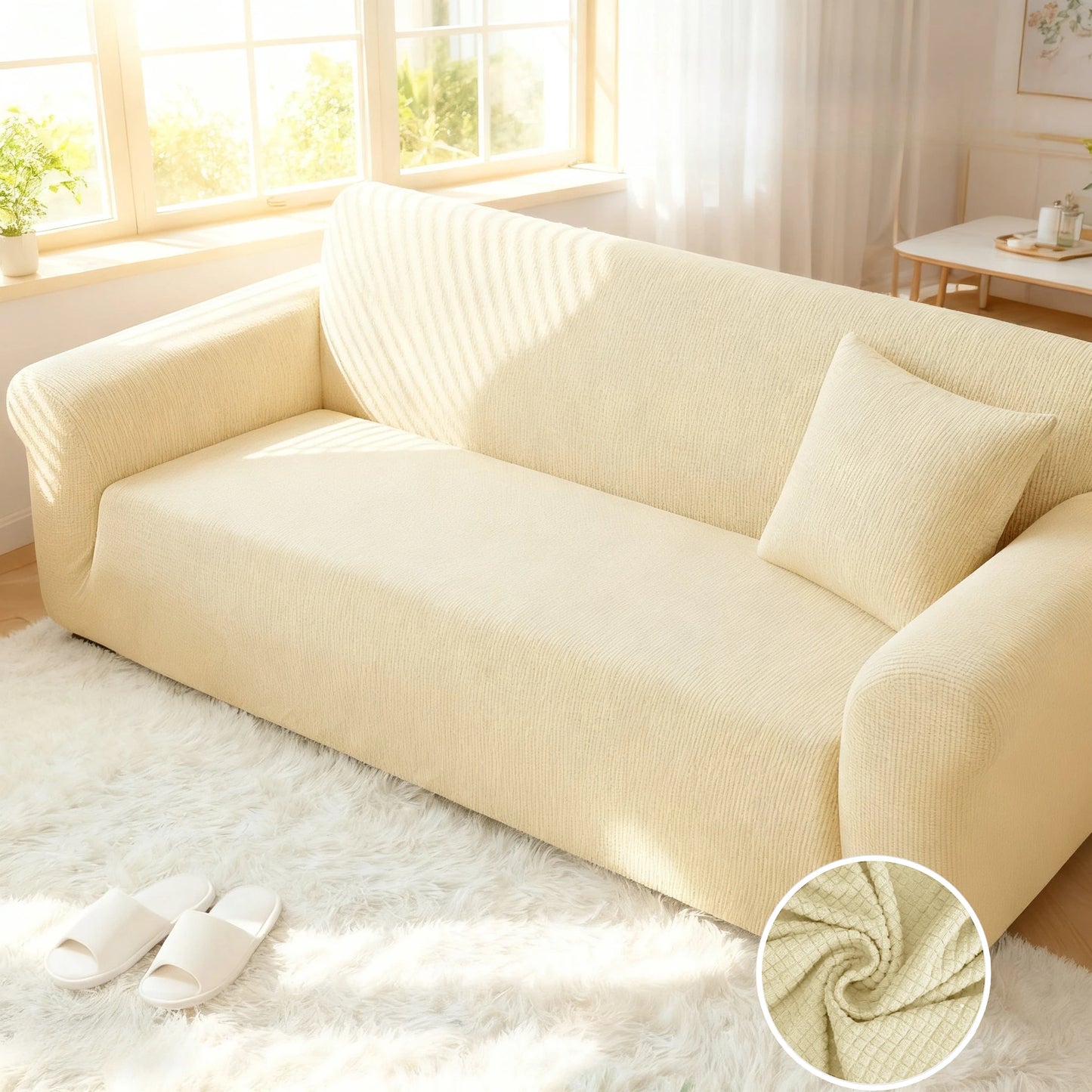 Jacquard Sofa Cover For Living Room Elastic Thick Jacquard Sofa Cover For L-shaped Corner Sofa Cover 1/2/3Seater with Pillowcase Peaceful Pleasures Health and Wellness Yellow Mini Grid 1 Seater 90-140cm