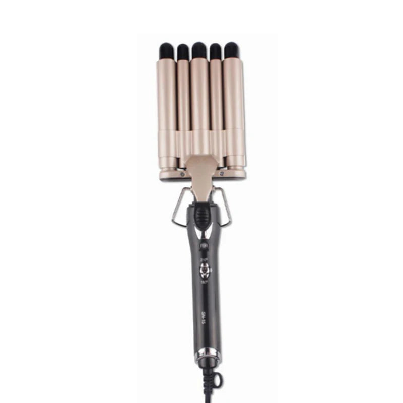 Large Electric Household Ceramic Automatic Hair Curler 5 Tube Water Ripple Egg Roll PTC Heater Temperature Curling Irons Peaceful Pleasures Health and Wellness Gold EU