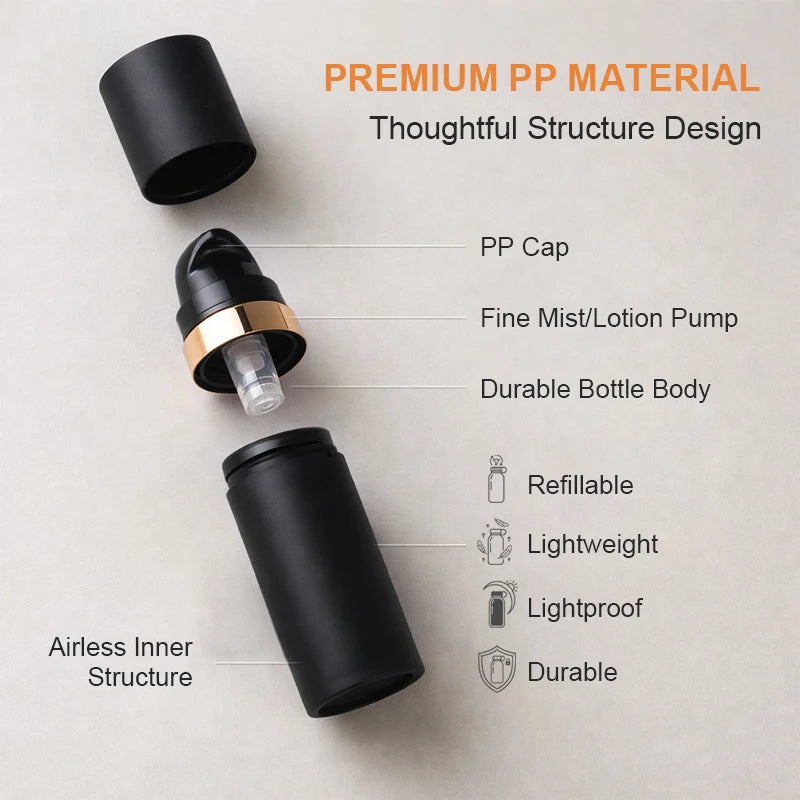 Plastic Pump Bottle Vacuum Pump Bottle Travel Bottling Container Black Lightproof Airless Spray Bottle Lotion 15ml 30ml 50ml Peaceful Pleasures Health and Wellness