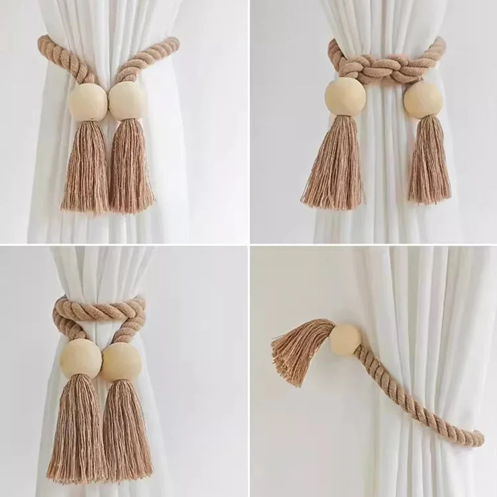 Magnetic Curtain Tieback – Handwoven Cotton Fringe Rope Holdback