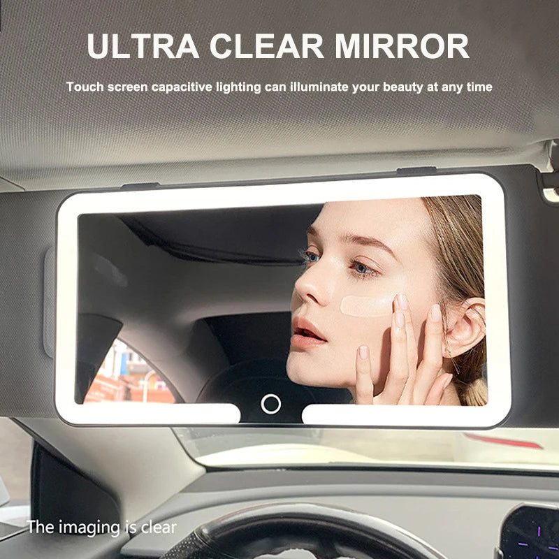 Car Interior Mirrors Sun Visor Plate LED HD Makeup Mirror for Girls Women Rechargeable Fill Light Universal Thin Vanity Mirror Peaceful Pleasures Health and Wellness black