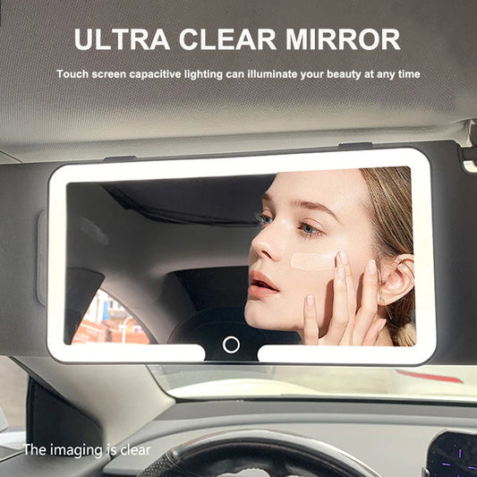 Car Interior Mirrors Sun Visor Plate LED HD Makeup Mirror for Girls Women Rechargeable Fill Light Universal Thin Vanity Mirror Peaceful Pleasures Health and Wellness black