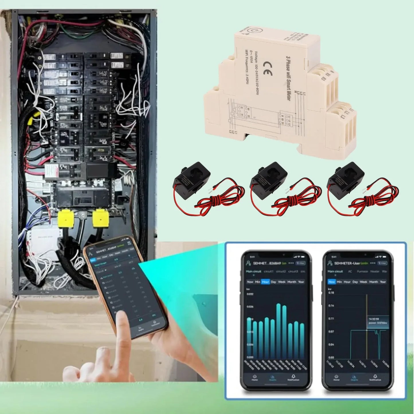 Smart Electricity Meter 3 Phase Wifi Energy DIN Rail Installation