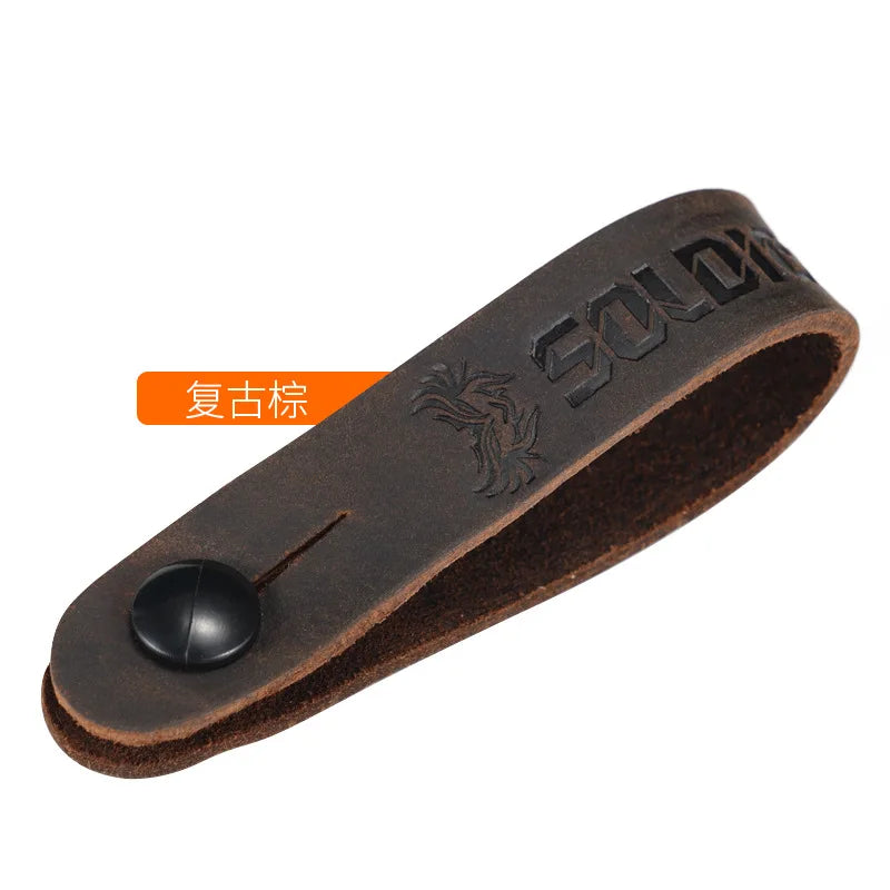 Soldier Grain Leather Guitar Neck Strap Button Head Stock Tie Safe
