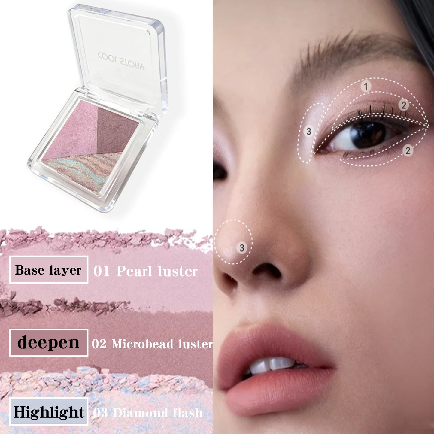 3-Color Eyeshadow Palette | Pearl Shimmer & Diamond Glitter