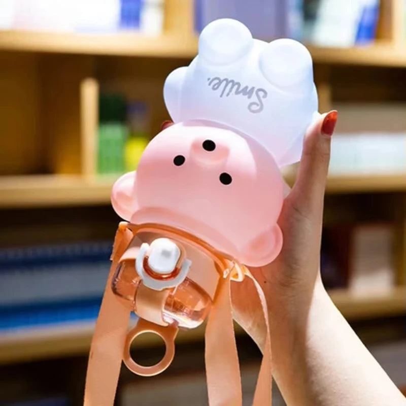 800ml Cute Straw Water Bottle with Rope Portable Bear Gradient Water Cup Large-Capacity Leak-Proof Drinking Mug for Kids Girls Peaceful Pleasures Health and Wellness