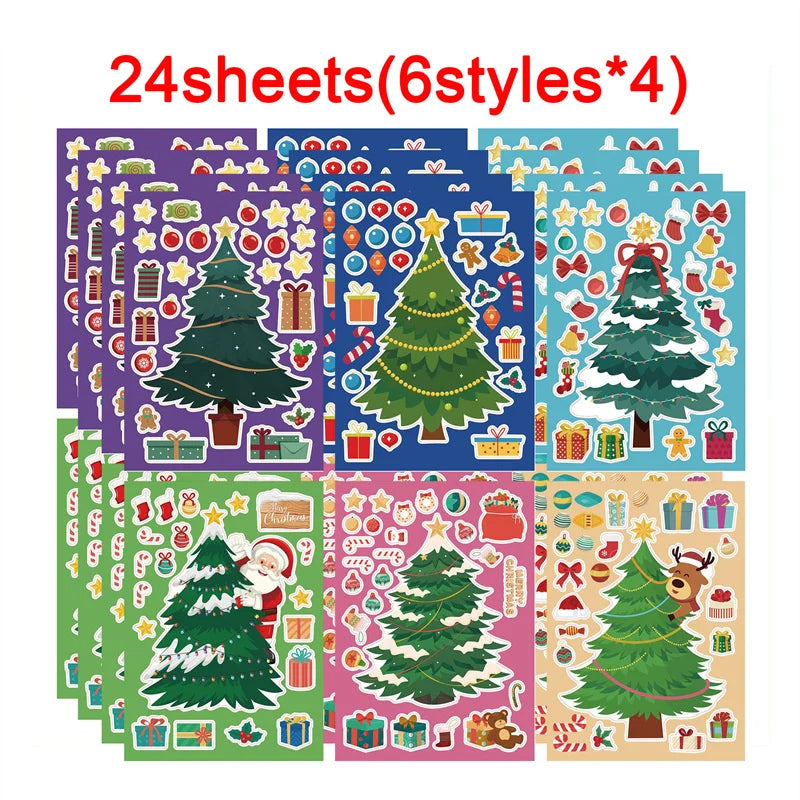 Christmas Tree Party Favors Stickers Kids DIY Puzzle Childern Gifts
