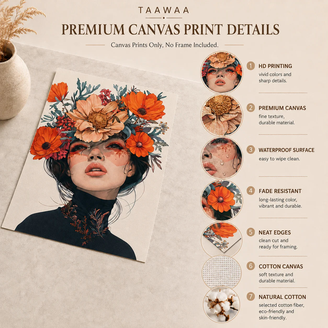 Nordic Canvas Wall Art – Woman & Flowers Vintage Poster Print Canvas Wall Art Peaceful Pleasures Health and Wellness