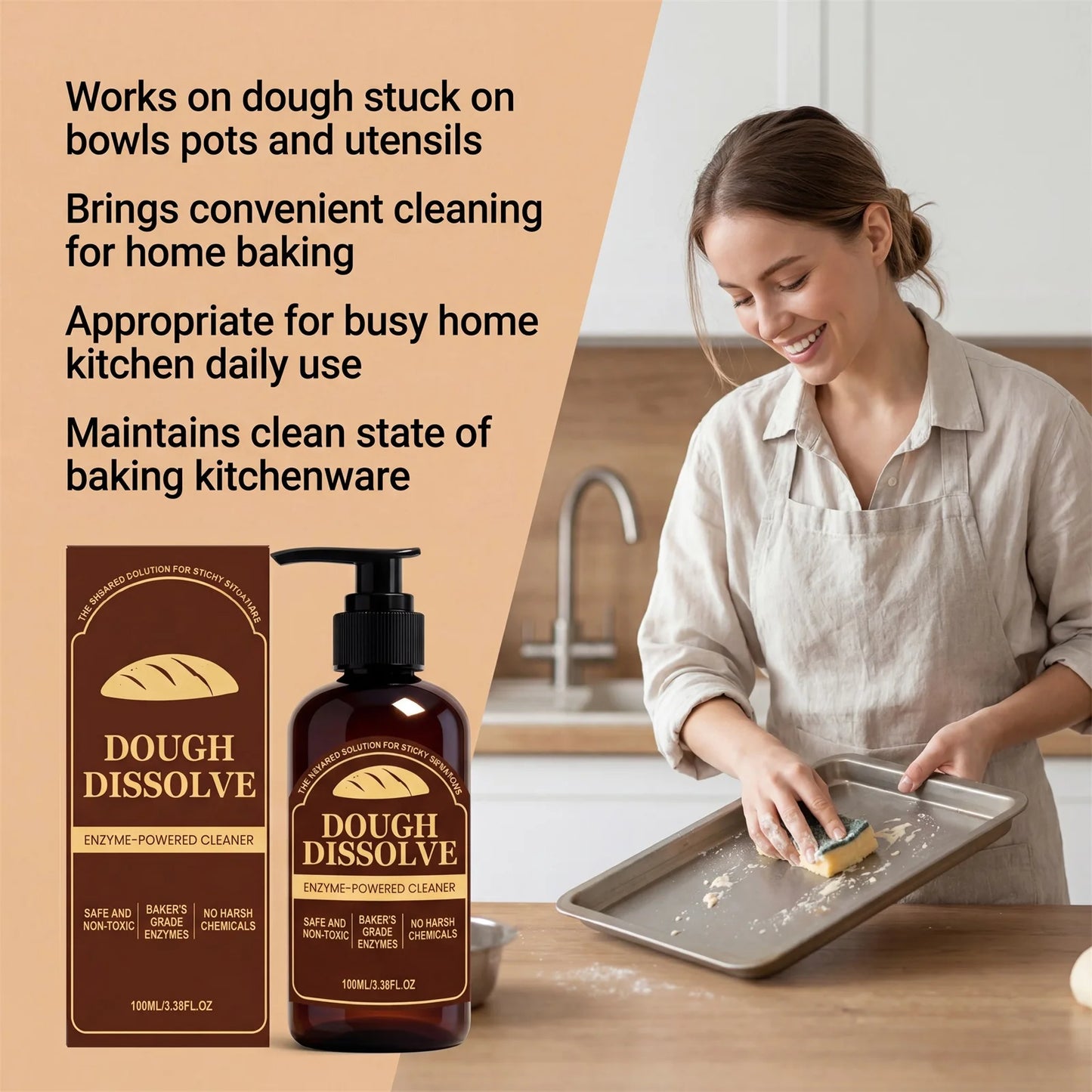 Dough Disslove Cleaner for Baking Pans and Utensils Dissolves Stubborn Flour Residue Fast Easy Wash off Enzyme Kitchen Cleaner Peaceful Pleasures Health and Wellness