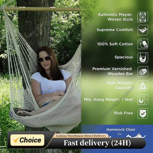 Comfortable Hanging Chair Large Cotton Rope Hammock Chair Indoor Outdoor Use Peaceful Pleasures Health and Wellness