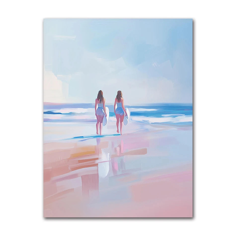 Beach Surfing Canvas Wall Art | Summer Seaside Poster Print Canvas Wall Art Peaceful Pleasures Health and Wellness
