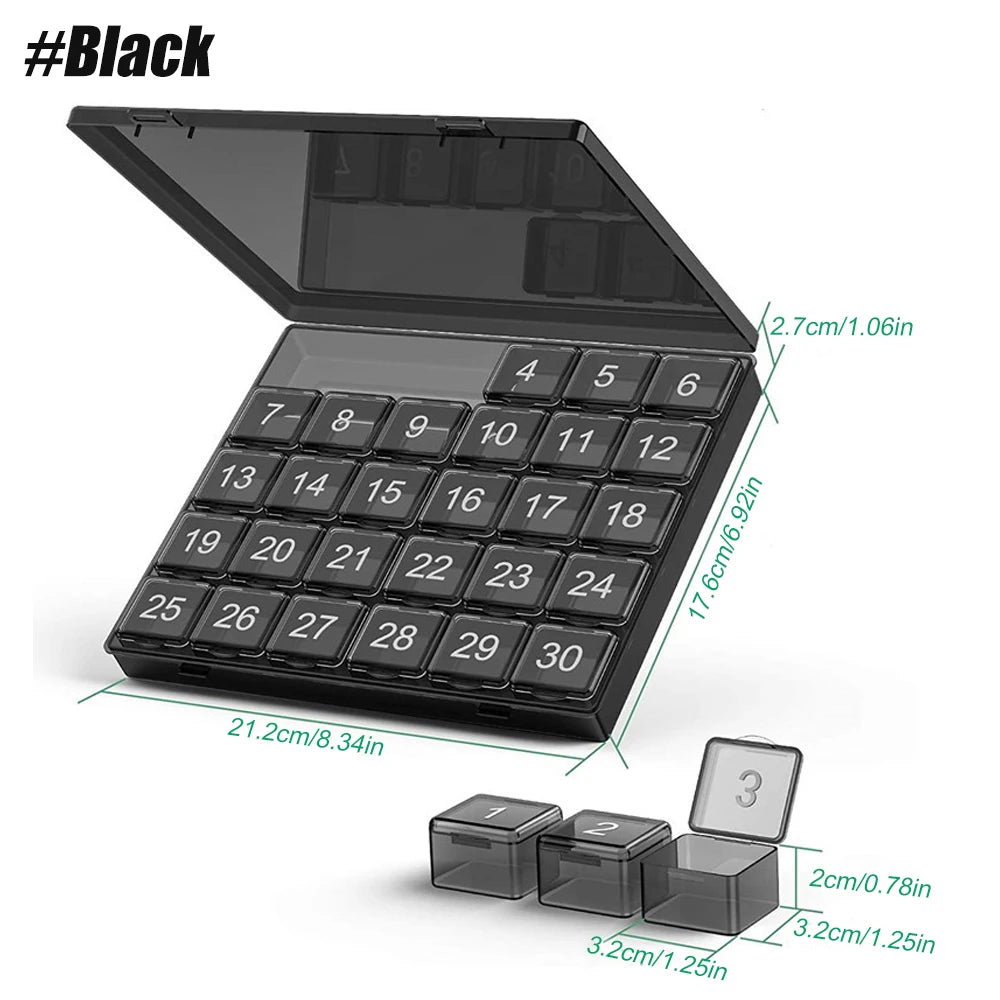 1Pcs Monthly Pill Organizer, 30 Day Pill Box, 4 Weeks One Month Pill Cases, Large Compartments Medicine Organizer for Vitamins Peaceful Pleasures Health and Wellness black