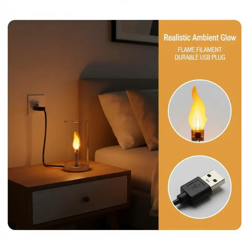 1800K Edison Flame Filament LED Flash Candle Light DC5V USB Interface for Bedroom Night Atmosphere Peaceful Pleasures Health and Wellness