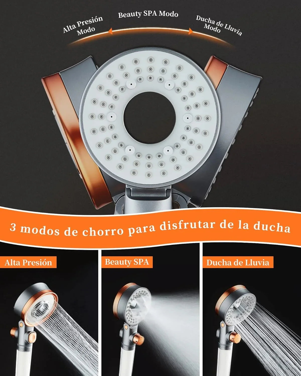 High Pressure Filtered Shower Head | 3 Modes & Rain Setting