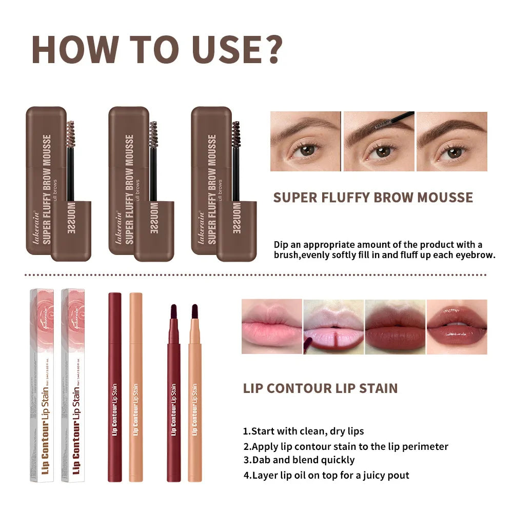 Matte Lip Liner & Fluffy Brow Mousse Set – Waterproof 2pcs
