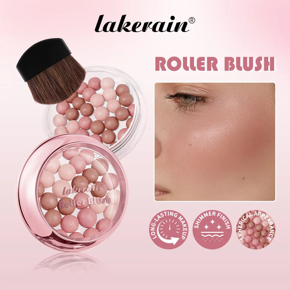 Lakerain Roller Blush Long-lasting Holding Natural Makeup Spherical Appearance Design Powdery Texture Pearlescent Effect Blush Peaceful Pleasures Health and Wellness