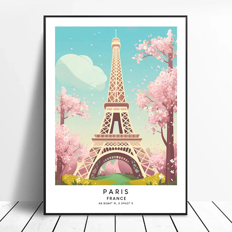 Paris Eiffel Tower Canvas Wall Art | France Travel Poster