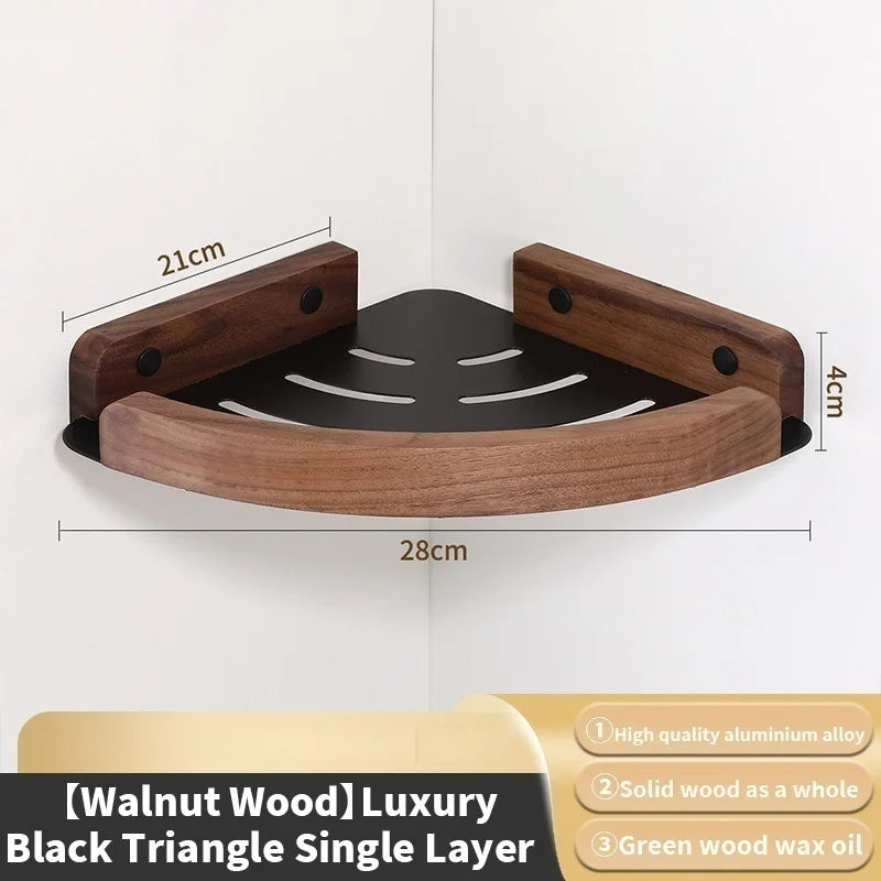 Wood Corner Wall Shelf – Bathroom Organizer Rack | Triangular