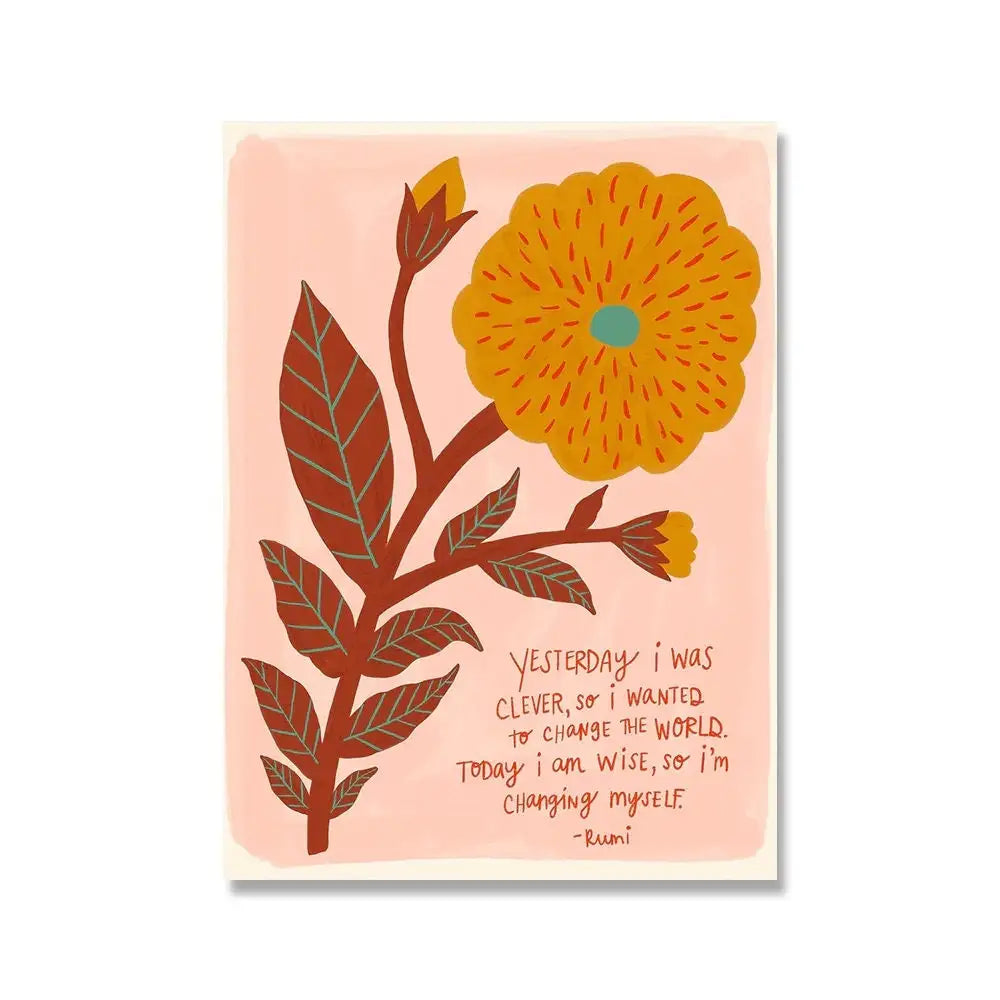 Inspirational Quote Flower Design Canvas Painting Colorful Boho Rainbow Wall Art Poster Print Girl Room Nursery Decor Picture Peaceful Pleasures Health and Wellness QP10801-3 50x70cm No Frame