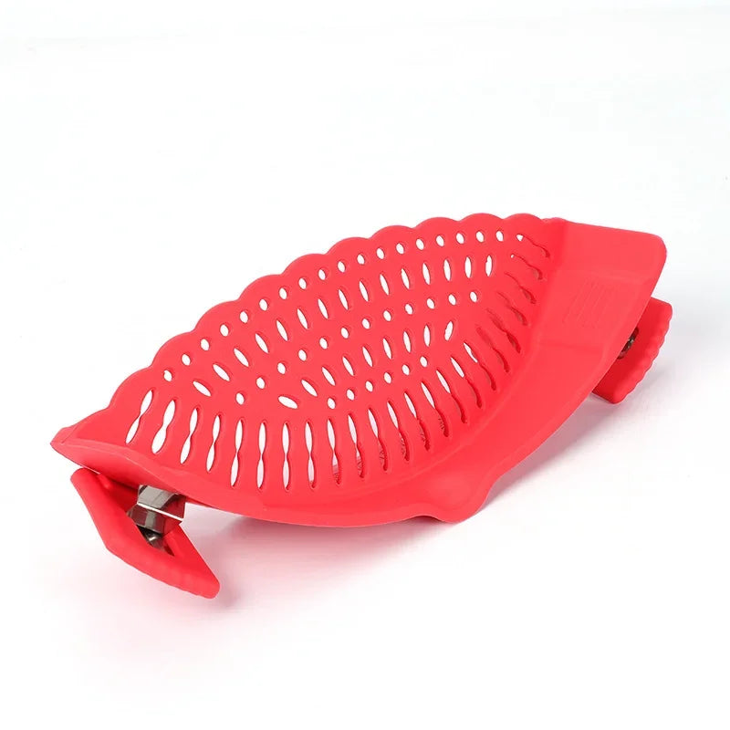 Hot sale Kitchen Strainer Clip Silicone Colander Fits all Pots and Bowls Kitchen Pasta Pot Clip On Hot Silicone Pot Strainer Peaceful Pleasures Health and Wellness red