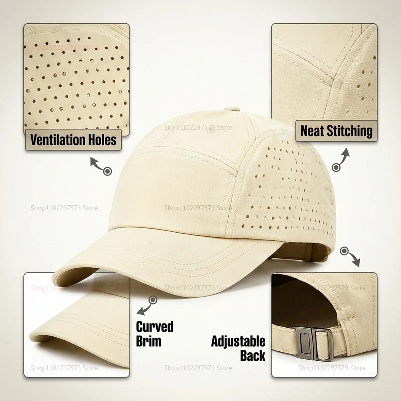 Quick Dry Mesh Baseball Cap Breathable Lightweight UV Sun Protection Short Brim Sport Hat Unisex Outdoor Hiking Fishing Travel Peaceful Pleasures Health and Wellness