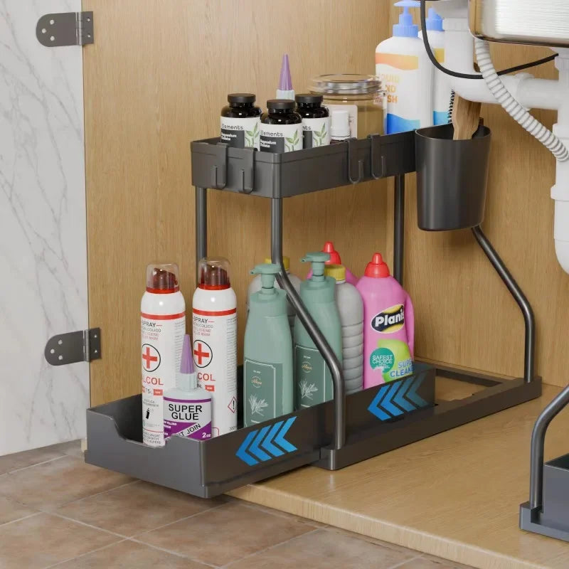 2-Tier Pull-Out Storage Organizer for Kitchen & Bathroom