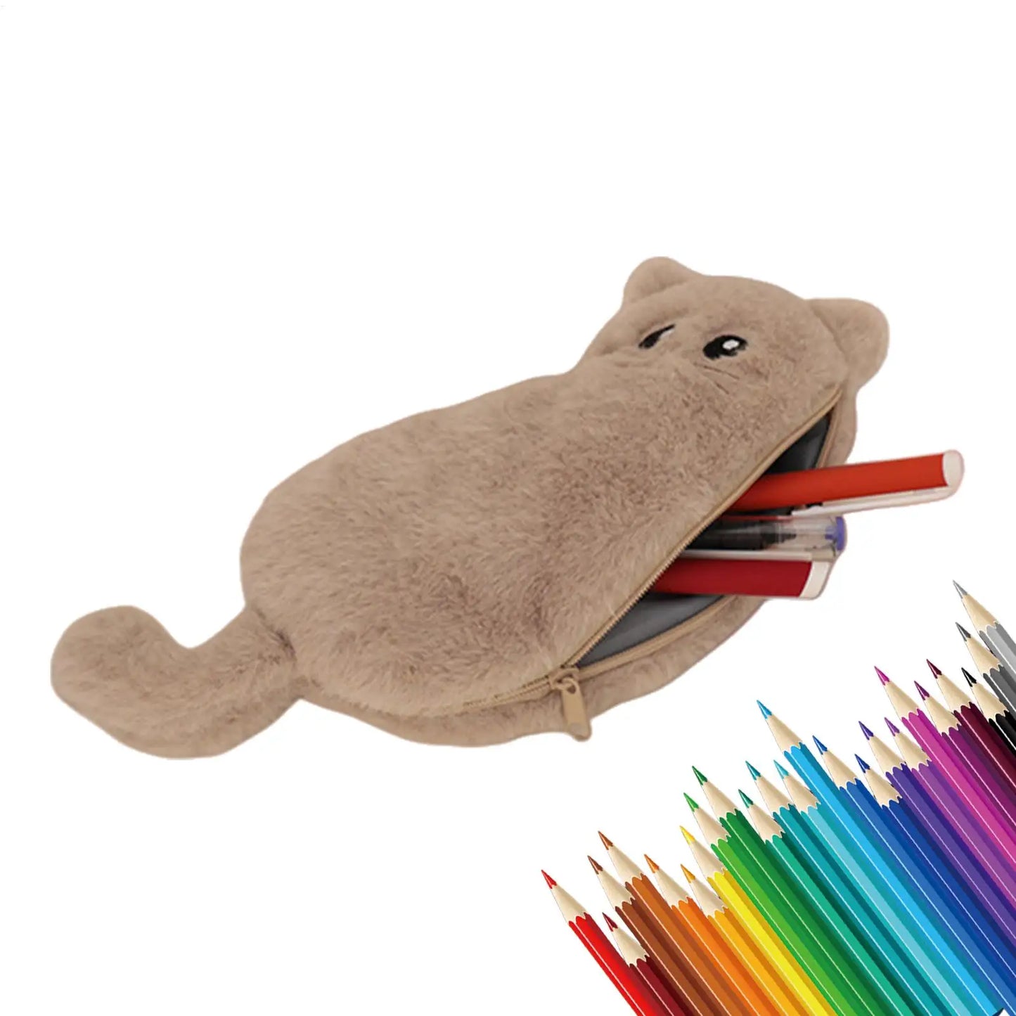 Cute Plush Cat Pencil Case – 3D Animal Pen Pouch for Kids