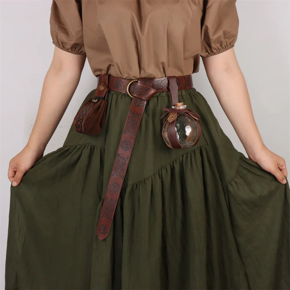 Renaissance Halloween Cosplay Belt Elf Leaf Leather Cover Potion