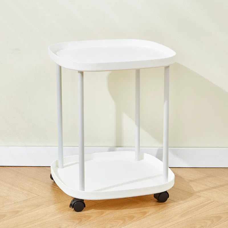 Quick Easy Assembly Simple Modern Stylish Lightweight Nightstand With Storage Shelf For Small Space Bedroom Apartment Renters Peaceful Pleasures Health and Wellness 2 Layers White