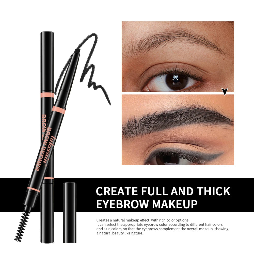 Lakerain Eyebrow Pencil Automatic Rotating Double Head Long Lasting Natural Waterproof 3 Color Triangle Eyebrow Pen Make Up Peaceful Pleasures Health and Wellness