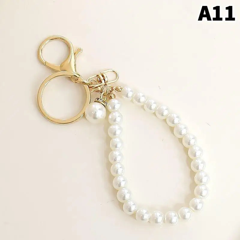 Simulated Pearl Keychain – Beaded Bag Charm & Phone Pendant