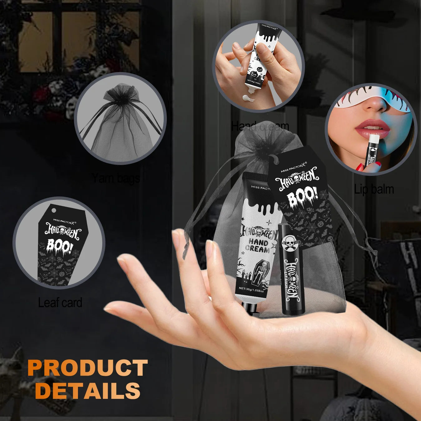 Halloween assembly gift 96PCS/box hand cream lipstick in bulk with BOO card and black gift bag Peaceful Pleasures Health and Wellness