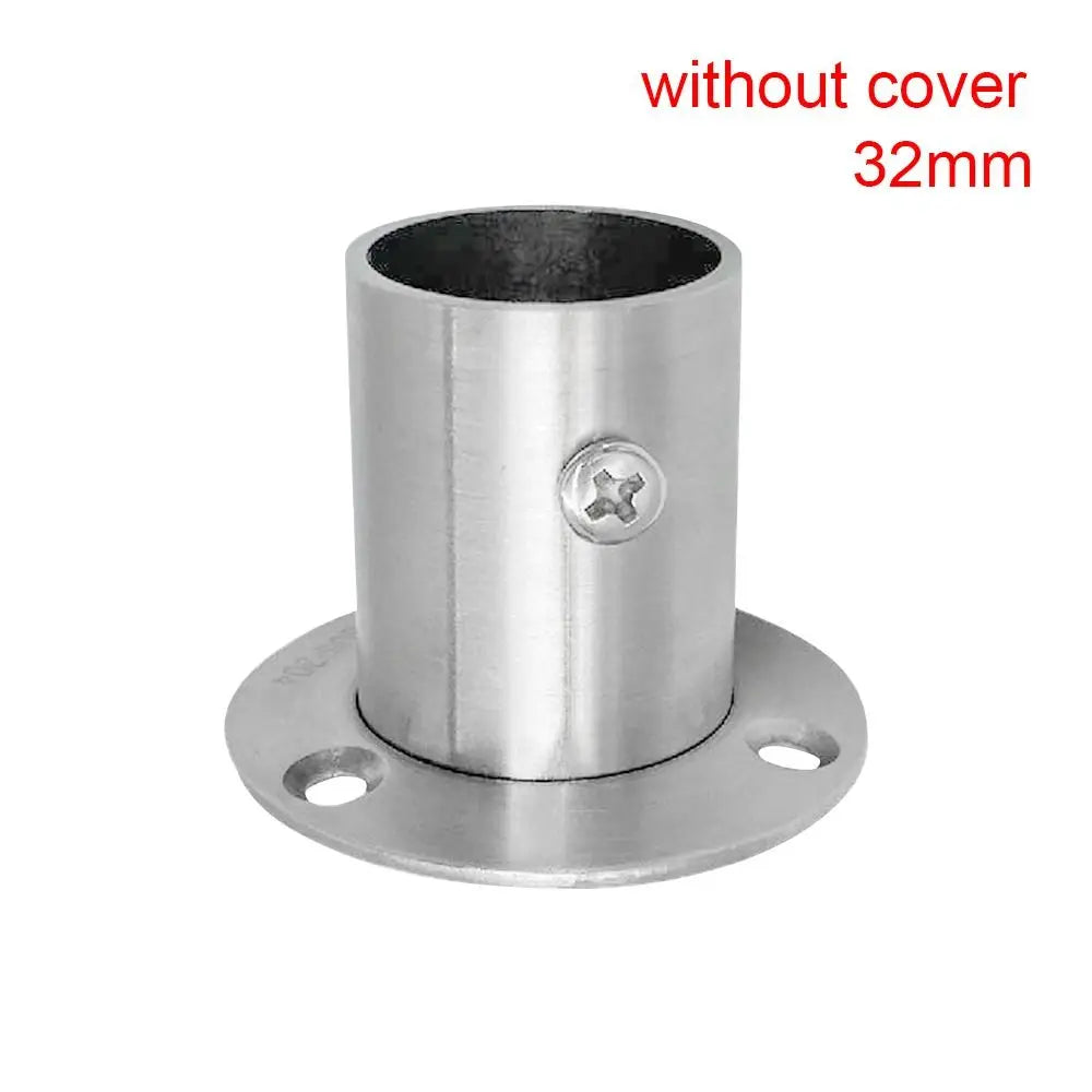 1Pc 19mm-32mm Round Furniture Hardware with Cover Stainless Steel Closet Flange Rod Holder Hang Rod Support Tube Bracket Peaceful Pleasures Health and Wellness 32mm-without cover