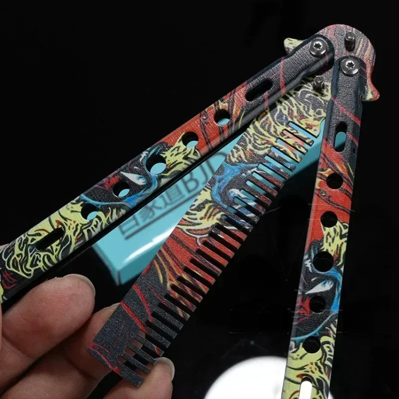 1PCS Foldable Comb Stainless Steel Butterfly Knife Comb Beard Moustache Brushe Salon Hairdressing Styling Tool Peaceful Pleasures Health and Wellness