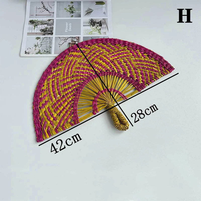 Handwoven Straw Fan – Semi-Circular Decorative Summer Fan
