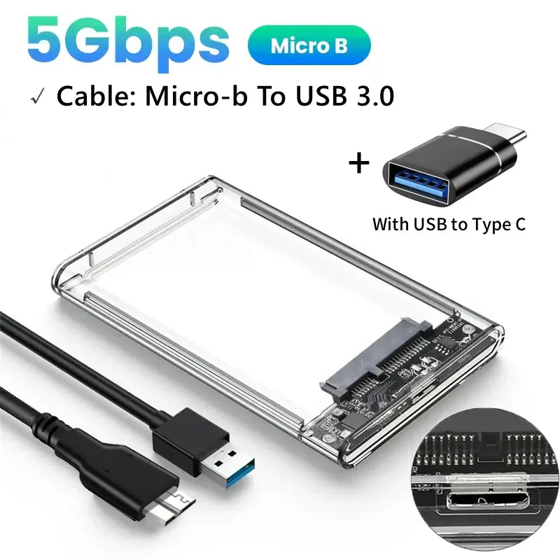Ultra-Fast USB/Type C to SATA Hard Drive Enclosure - 5Gbps UASP Compatible with 2.5-Inch HDD/SSD for PC Mac Laptops and Desktop Peaceful Pleasures Health and Wellness Micro B-USB A OTG