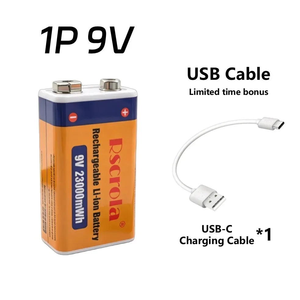 Rscrola 9V USB-C Rechargeable Battery 23600mWh Li-ion Constant Voltage for Guitar Pedal Smoke Detector Multimeter, Long Life Wit Peaceful Pleasures Health and Wellness 1 PCS Battery 9v