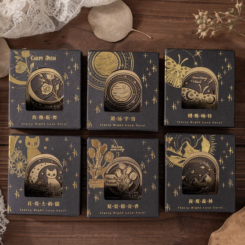 1pc Metal Clip Retro Elegant Hand Account Material Decoration Clip Starry Night Love Song Series Office Document Supplies Peaceful Pleasures Health and Wellness